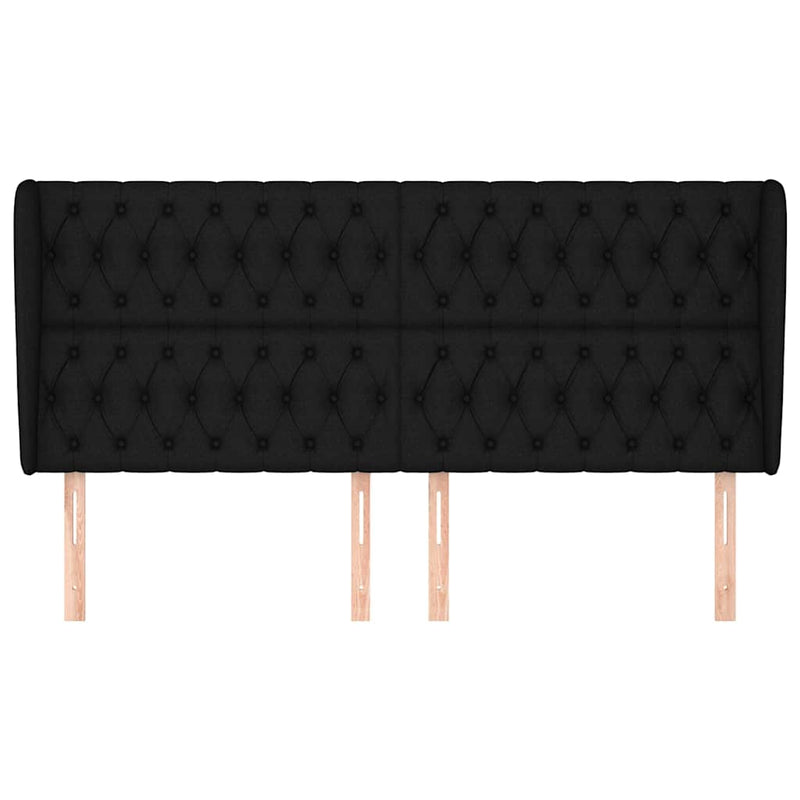 Tăblie de pat cu aripioare, negru, 203x23x118/128 cm, textil