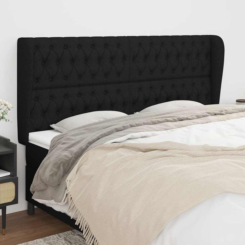 Tăblie de pat cu aripioare, negru, 203x23x118/128 cm, textil
