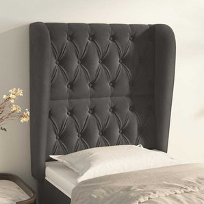 Tăblie de pat cu aripioare gri închis 83x23x118/128 cm catifea