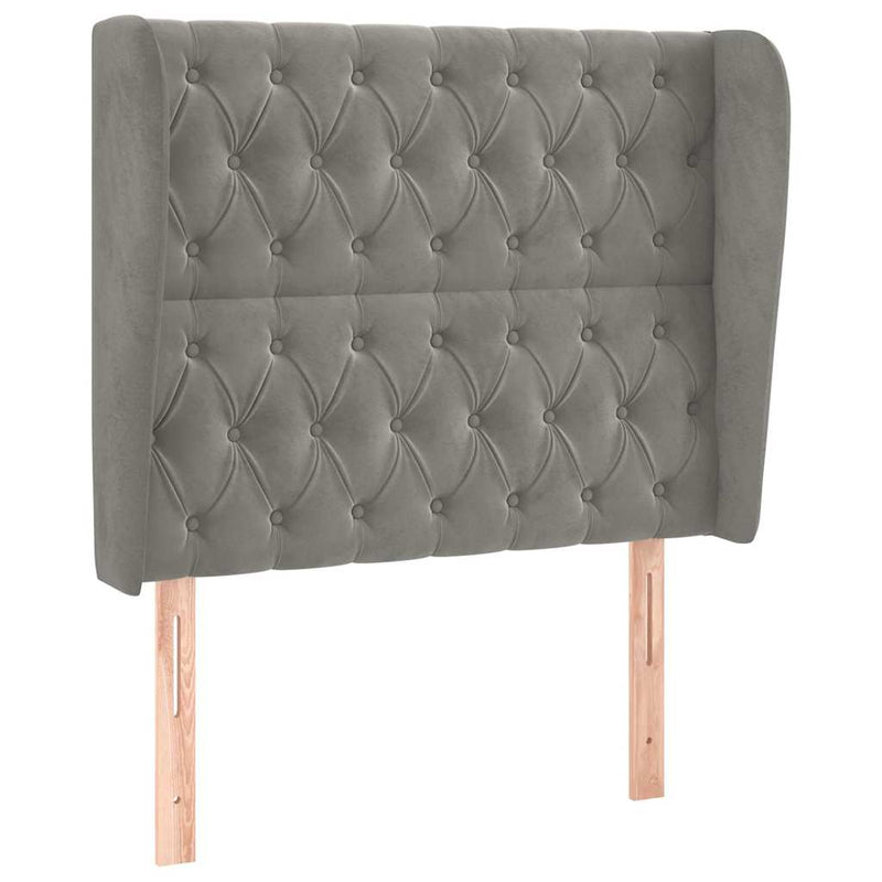Tăblie de pat cu aripioare gri deschis 93x23x118/128 cm catifea
