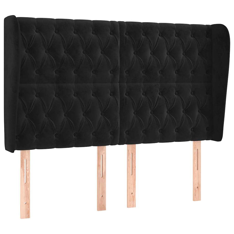 Tăblie de pat cu aripioare, negru, 147x23x118/128 cm, catifea