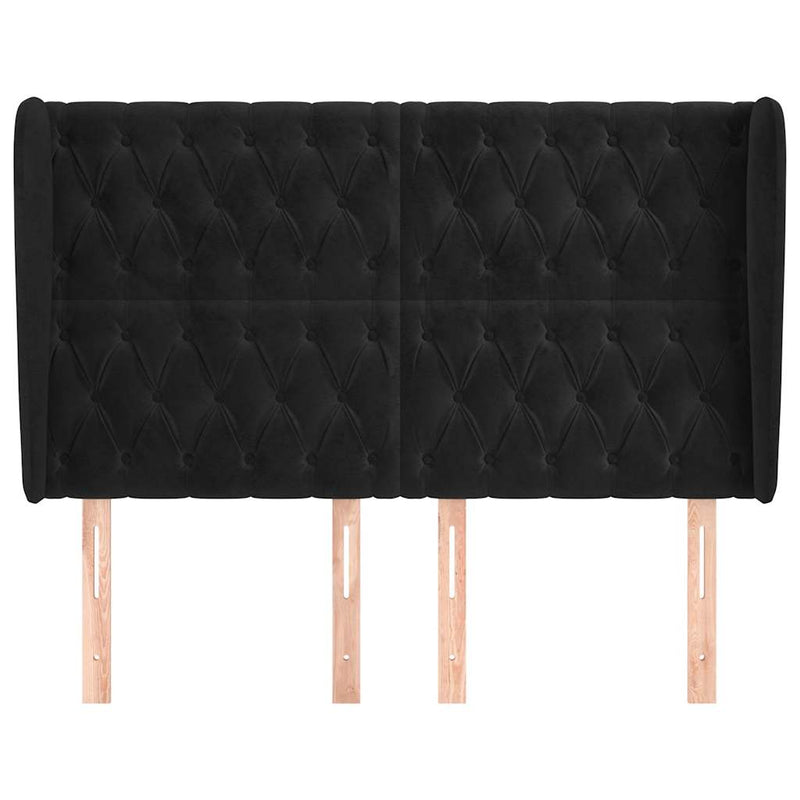 Tăblie de pat cu aripioare, negru, 147x23x118/128 cm, catifea