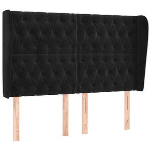 Tăblie de pat cu aripioare, negru, 163x23x118/128 cm, catifea