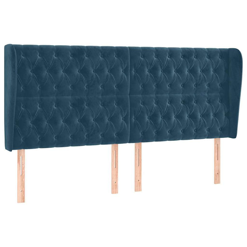 Tăblie pat cu urechi albastru închis 203x23x118/128 cm catifea