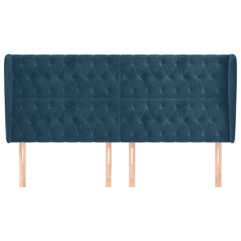 Tăblie pat cu urechi albastru închis 203x23x118/128 cm catifea