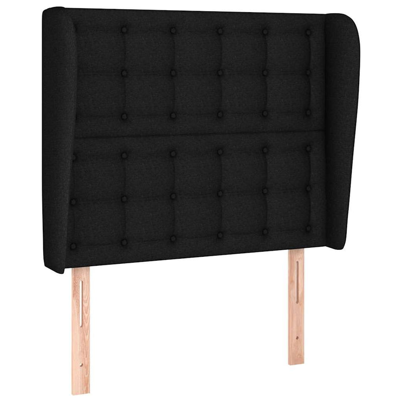 Tăblie de pat cu aripioare, negru, 103x23x118/128 cm, textil