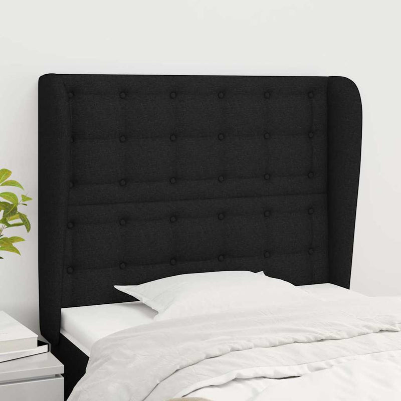 Tăblie de pat cu aripioare, negru, 103x23x118/128 cm, textil