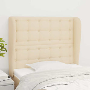 Tăblie de pat cu aripioare, crem, 103x23x118/128 cm, textil