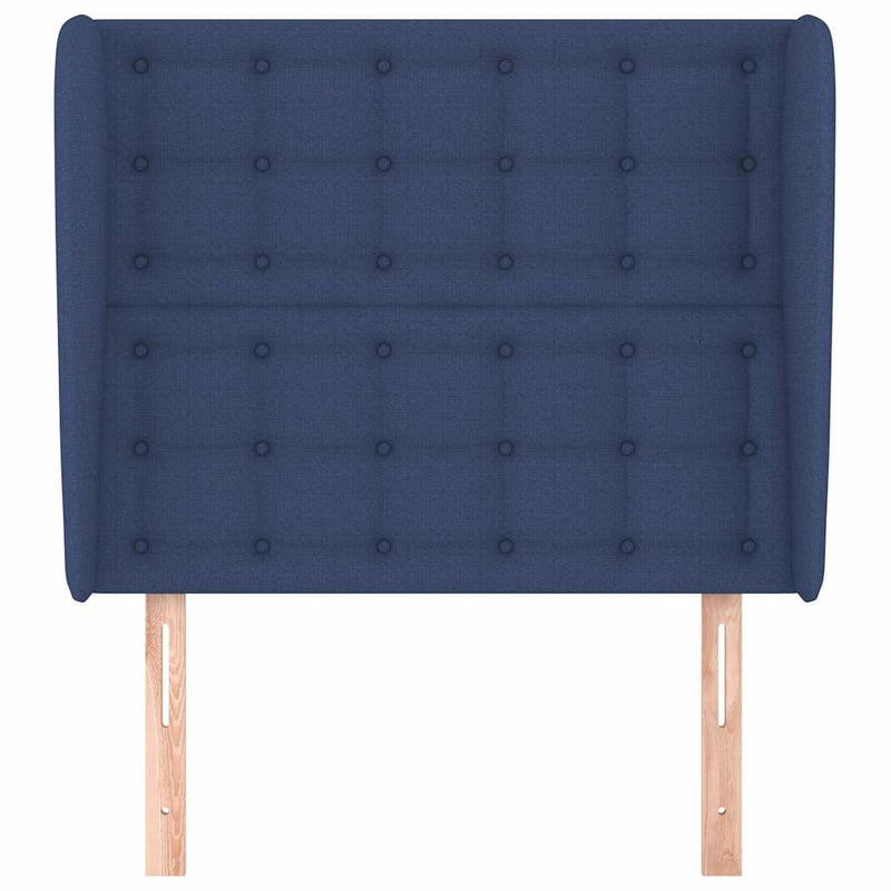 Tăblie de pat cu aripioare, albastru, 103x23x118/128 cm, textil