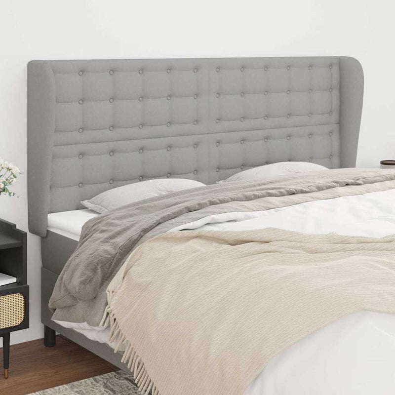 Tăblie de pat cu aripioare gri deschis 183x23x118/128 cm textil