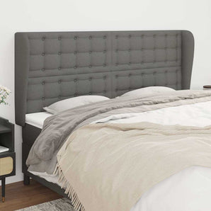 Tăblie de pat cu aripioare gri închis 183x23x118/128 cm textil