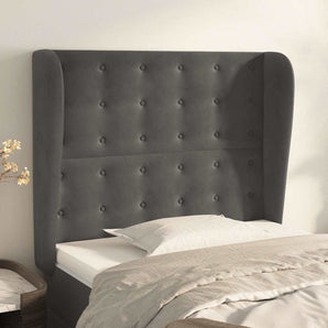 Tăblie de pat cu aripioare gri închis 93x23x118/128 cm catifea