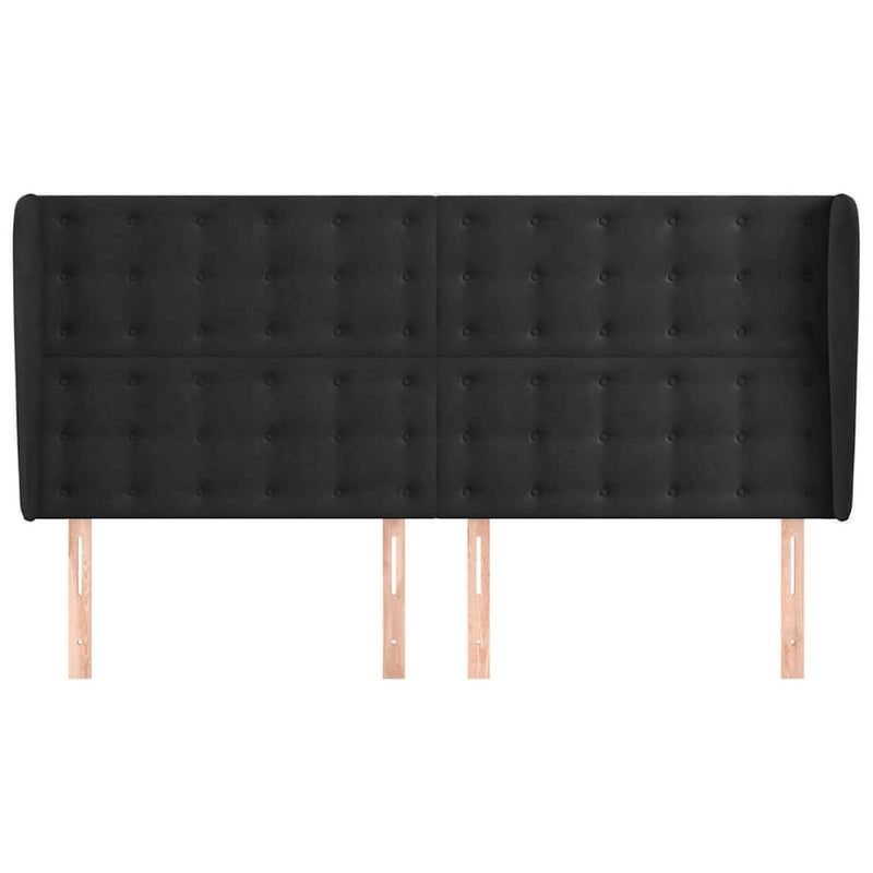 Tăblie de pat cu aripioare, negru, 163x23x118/128 cm, catifea