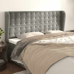 Tăblie de pat cu aripioare gri deschis 183x23x118/128cm catifea