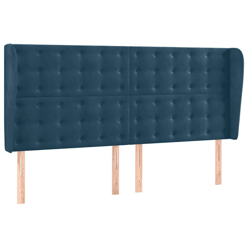 Tăblie pat cu urechi albastru închis 203x23x118/128 cm catifea