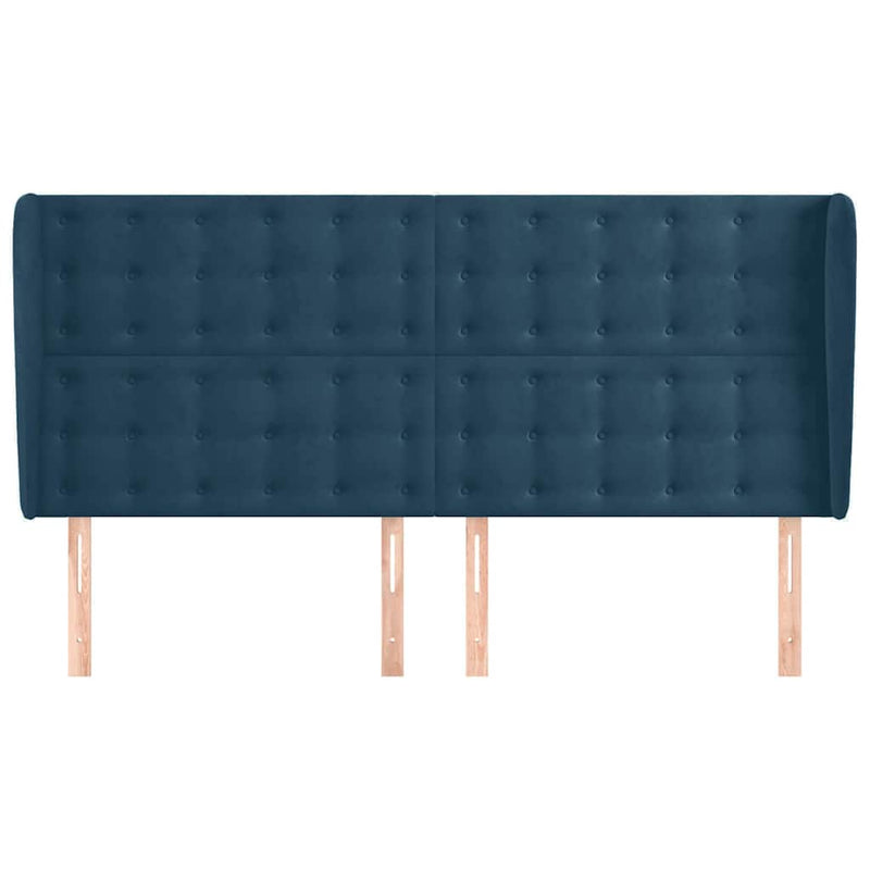 Tăblie pat cu urechi albastru închis 203x23x118/128 cm catifea