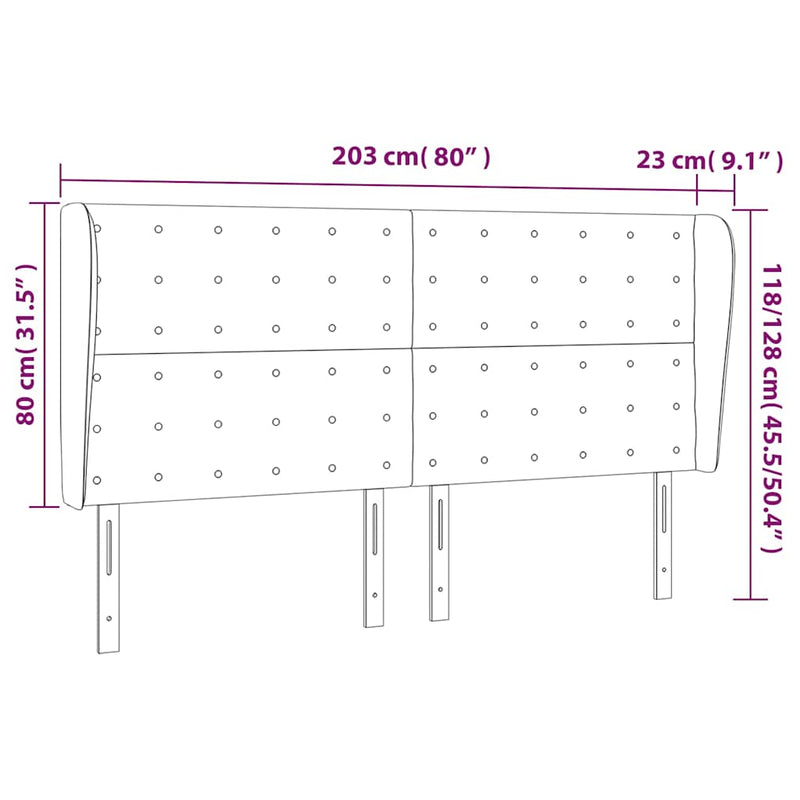 Tăblie pat cu urechi albastru închis 203x23x118/128 cm catifea