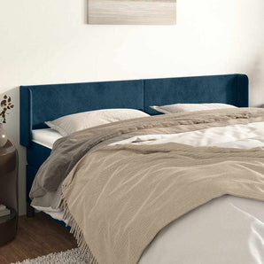 Tăblie pat cu aripioare albastru închis 203x16x78/88 cm catifea