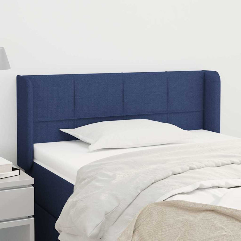Tăblie de pat cu aripioare albastru 83x16x78/88 cm textil
