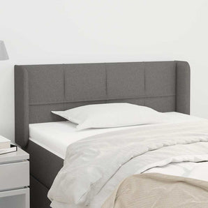 Tăblie de pat cu aripioare gri închis 103x16x78/88 cm textil
