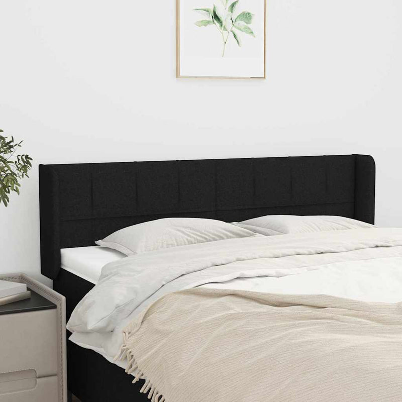 Tăblie de pat cu aripioare negru 147x16x78/88 cm textil