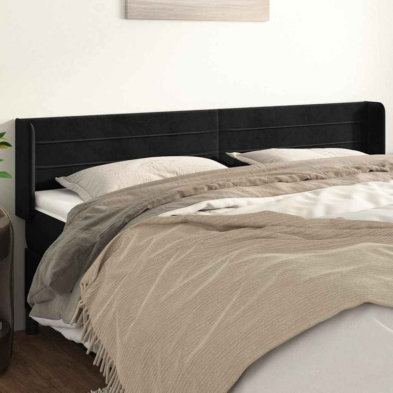 Tăblie de pat cu aripioare negru 203x16x78/88 cm catifea