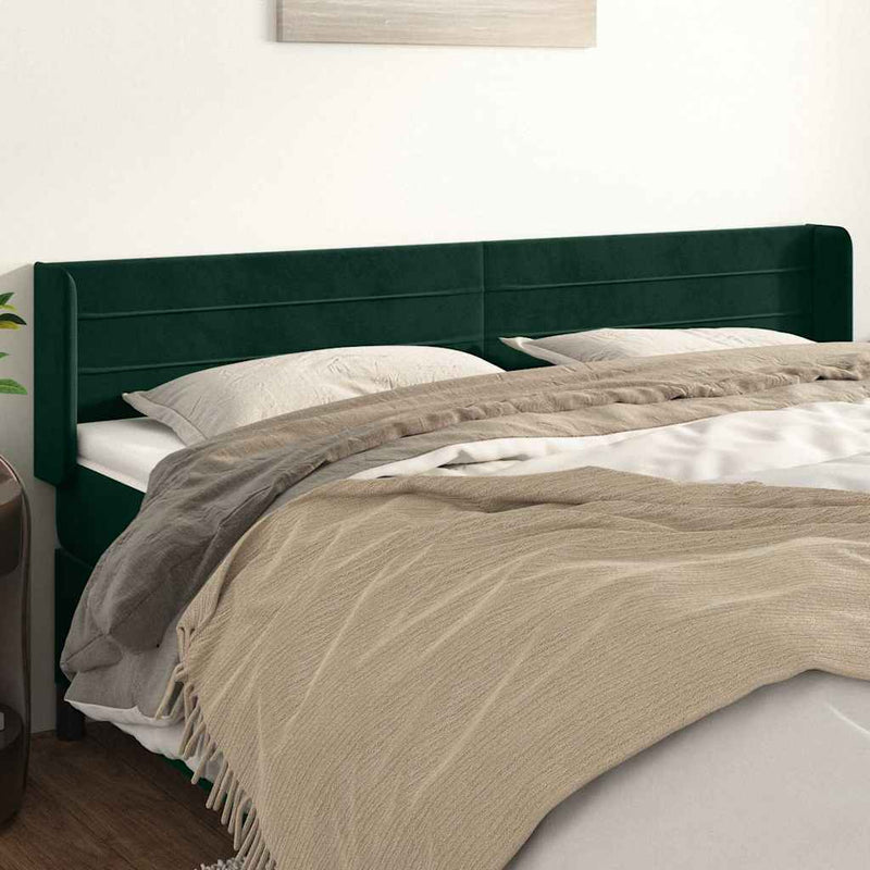 Tăblie de pat cu aripioare verde închis 203x16x78/88 cm catifea