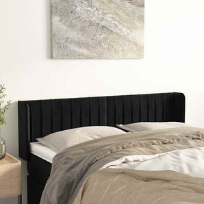 Tăblie de pat cu aripioare negru 147x16x78/88 cm catifea