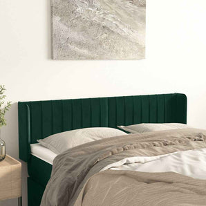 Tăblie de pat cu aripioare verde închis 147x16x78/88 cm catifea