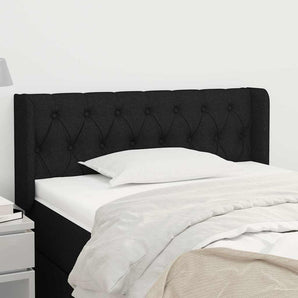 Tăblie de pat cu aripioare negru 93x16x78/88 cm textil