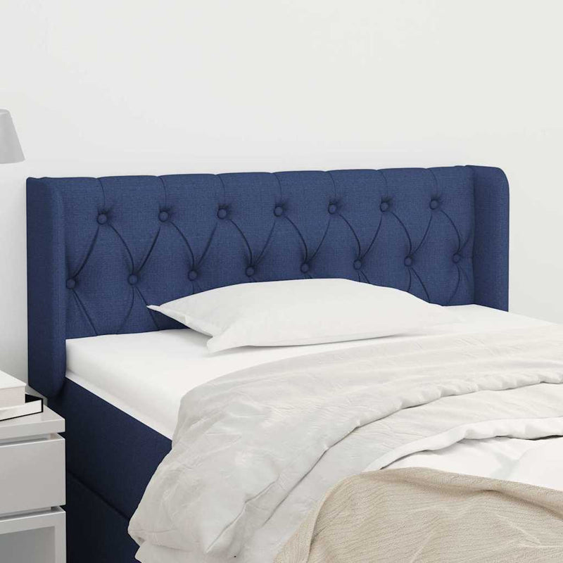 Tăblie de pat cu aripioare albastru 93x16x78/88 cm textil