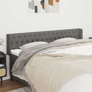 Tăblie de pat cu aripioare gri închis 203x16x78/88 cm textil