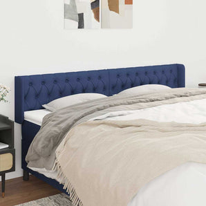 Tăblie de pat cu aripioare, albastru, 203x16x78/88 cm textil