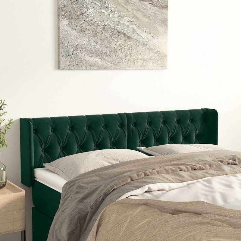 Tăblie de pat cu aripioare verde închis 147x16x78/88 cm catifea