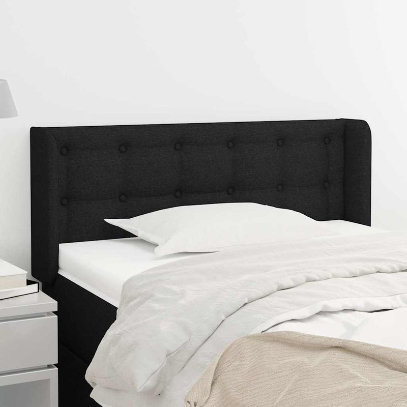 Tăblie de pat cu aripioare negru 83x16x78/88 cm textil