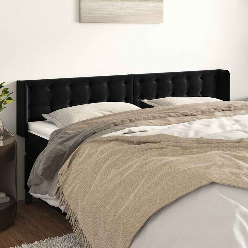 Tăblie de pat cu aripioare negru 183x16x78/88 cm catifea