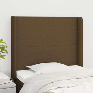 Tăblie de pat cu aripioare maro închis 93x16x118/128 cm textil