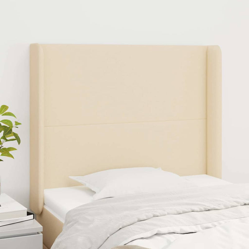 Tăblie de pat cu aripioare, crem, 93x16x118/128 cm, textil