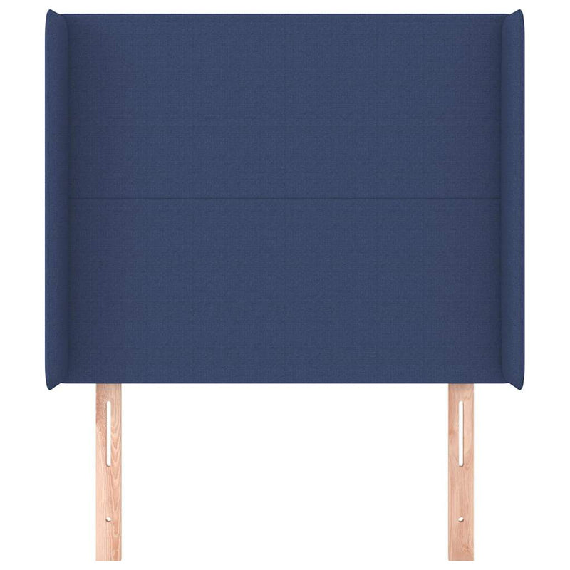 Tăblie de pat cu aripioare, albastru, 93x16x118/128 cm, textil
