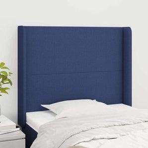 Tăblie de pat cu aripioare, albastru, 93x16x118/128 cm, textil