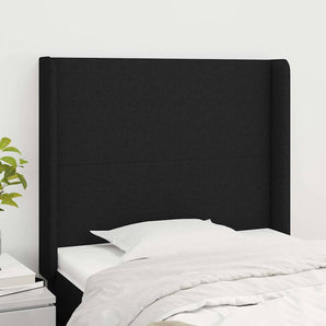 Tăblie de pat cu aripioare, negru, 103x16x118/128 cm, textil