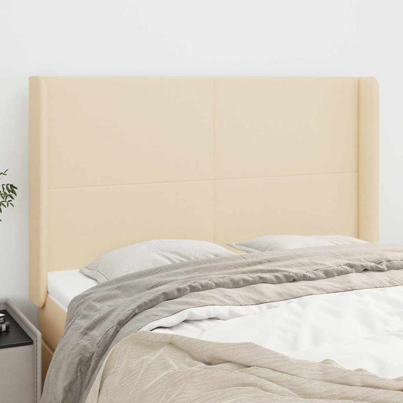 Tăblie de pat cu aripioare, crem, 147x16x118/128 cm, textil