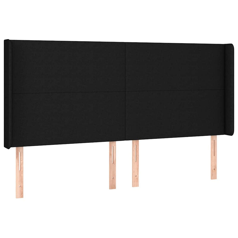 Tăblie de pat cu aripioare, negru, 163x16x118/128 cm, textil