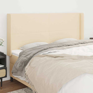 Tăblie de pat cu aripioare, crem, 183x16x118/128 cm, textil