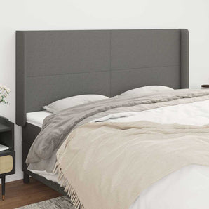 Tăblie de pat cu aripioare gri închis 203x16x118/128 cm textil