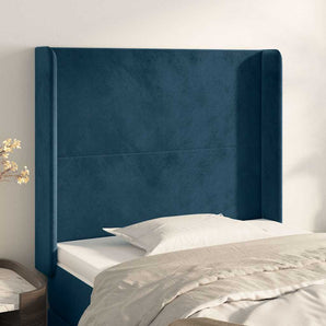 Tăblie pat cu aripioare albastru închis 93x16x118/128cm catifea