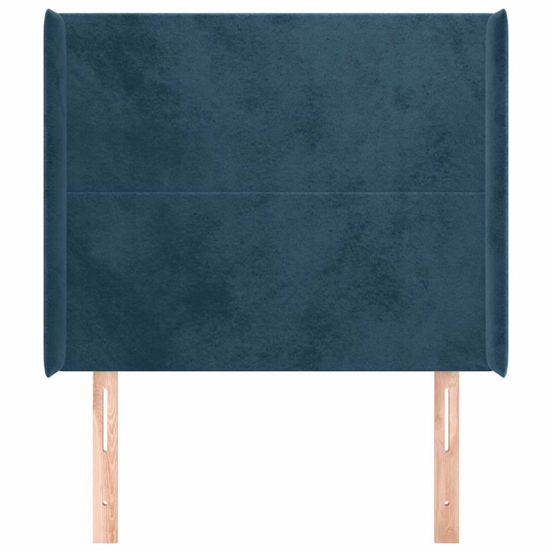 Tăblie pat cu urechi albastru închis 103x16x118/128 cm catifea