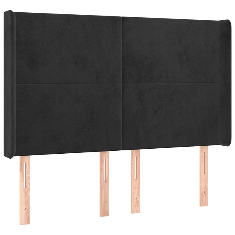 Tăblie de pat cu aripioare, negru, 147x16x118/128 cm, catifea