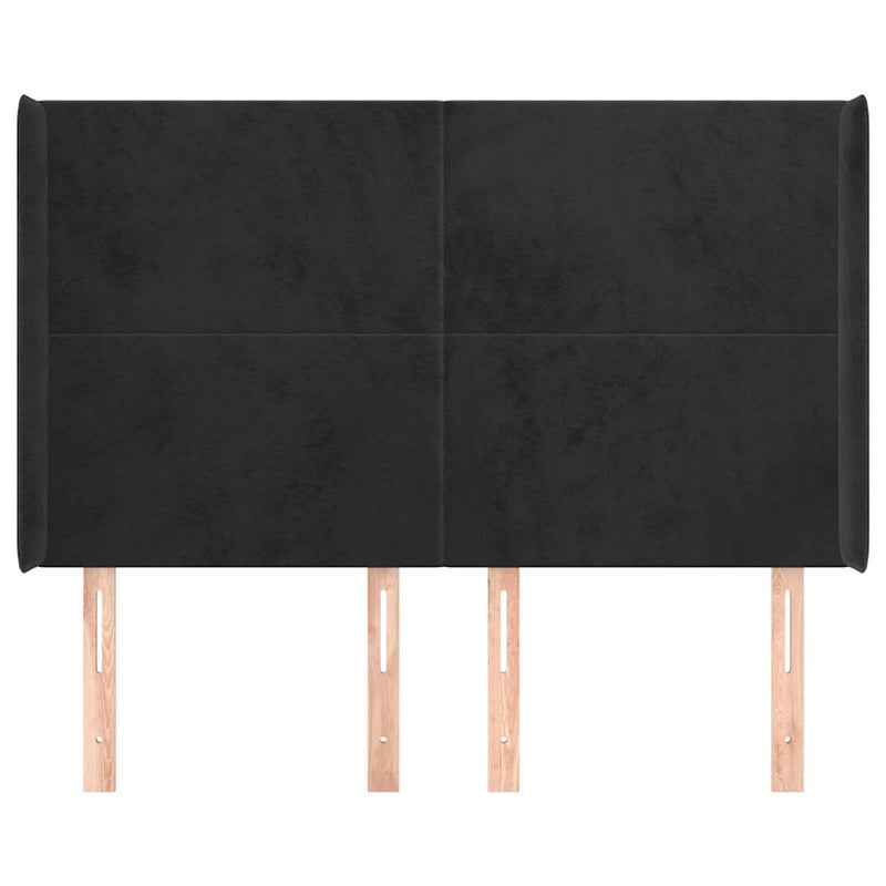 Tăblie de pat cu aripioare, negru, 147x16x118/128 cm, catifea
