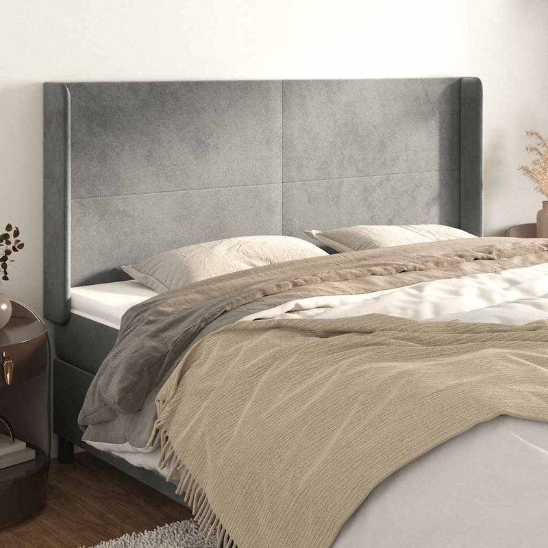 Tăblie de pat cu aripioare gri deschis 183x16x118/128cm catifea